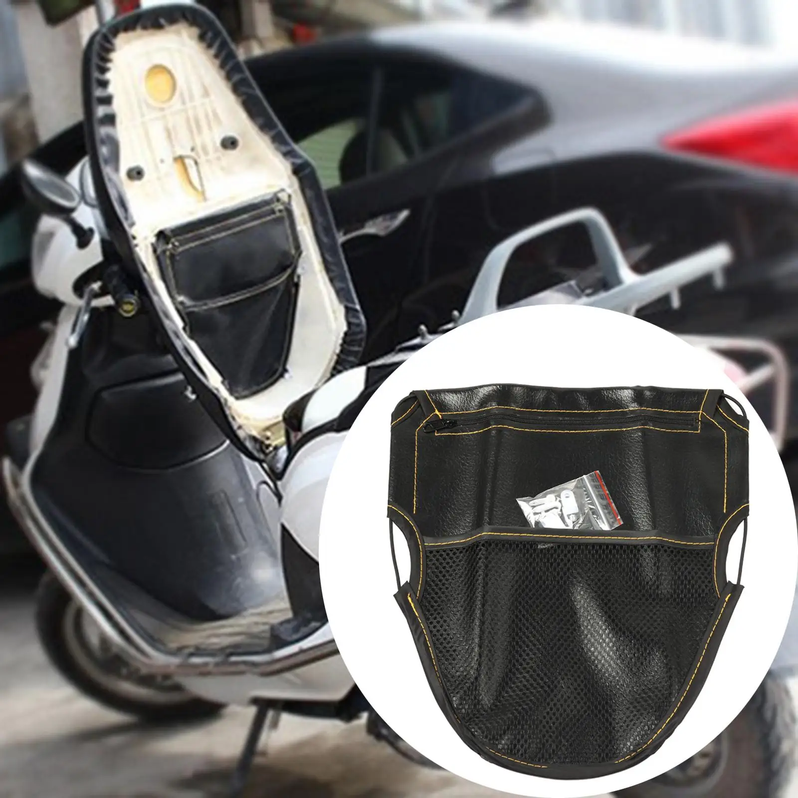 Black Leather Motorcycle Scooter Under Seat Storage Pouch Bag Lightweight