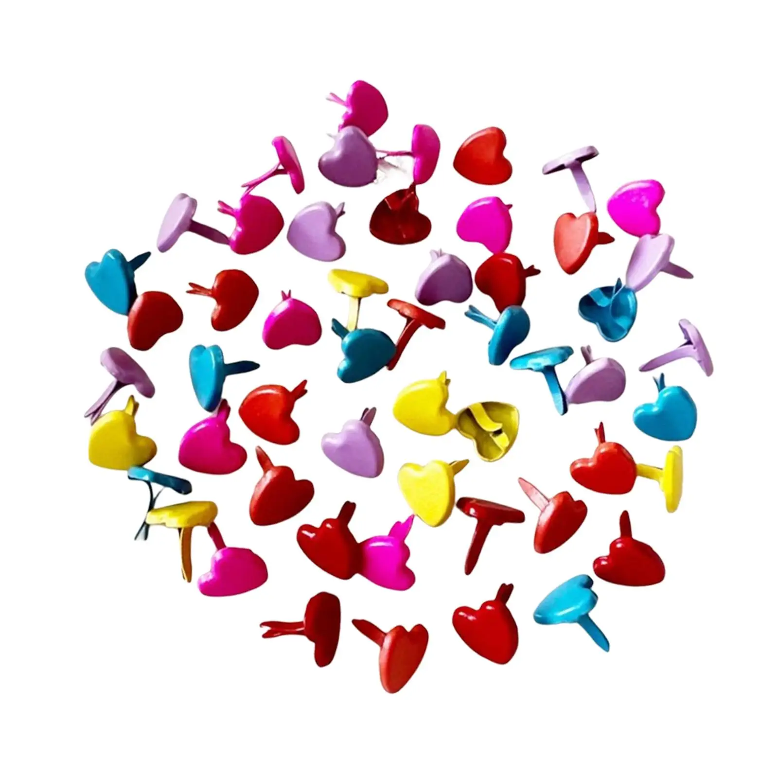200Pcs Heart Shape Mini Brads Paper Fasteners Wide Application Multi Color for Paper Craft DIY Stamping Scrapbooking Accessories