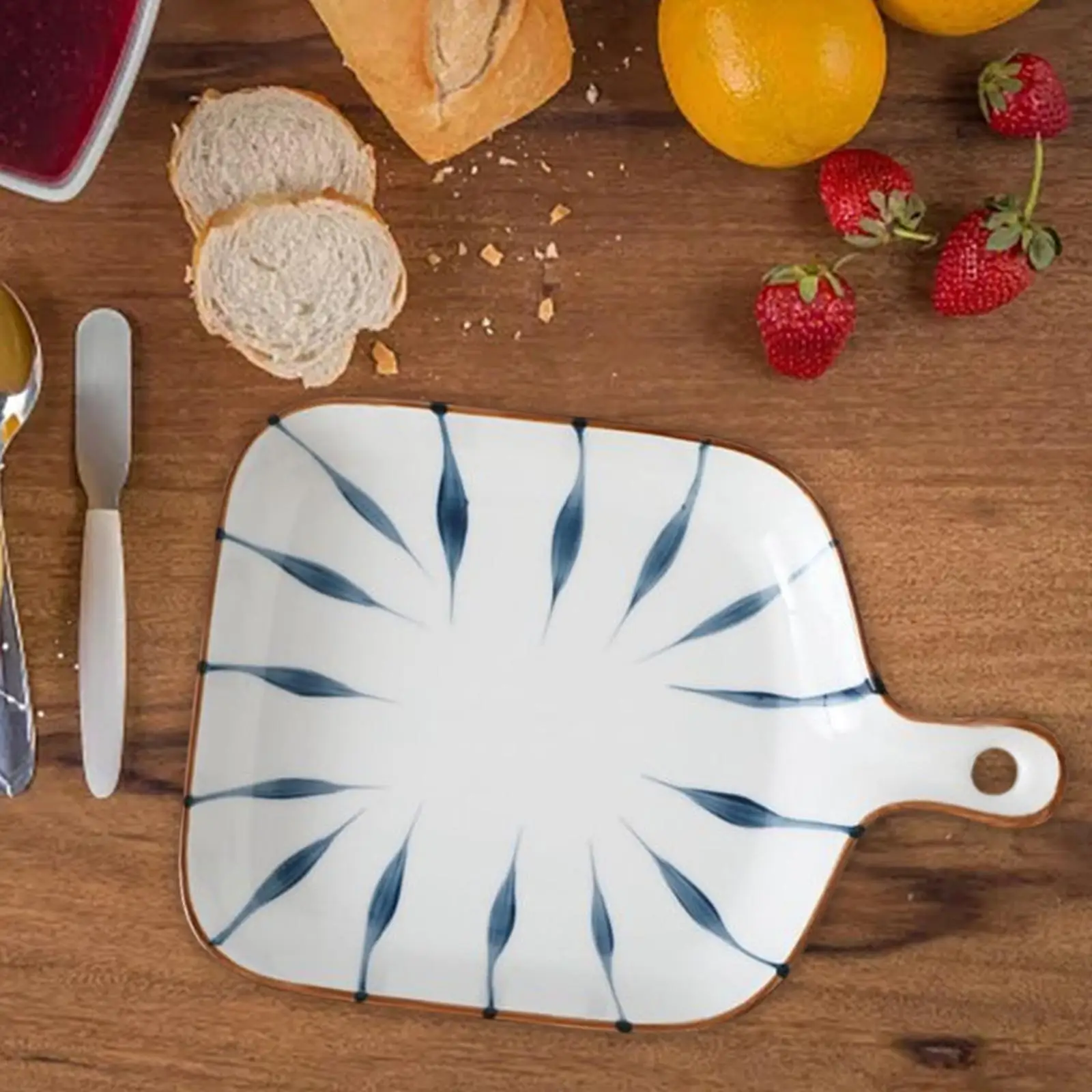 Porcelain Food Serving Plate with Single Handle Dinner Plates Baking Dish Platter for Dessert Fruit Appetizer Snack Salad