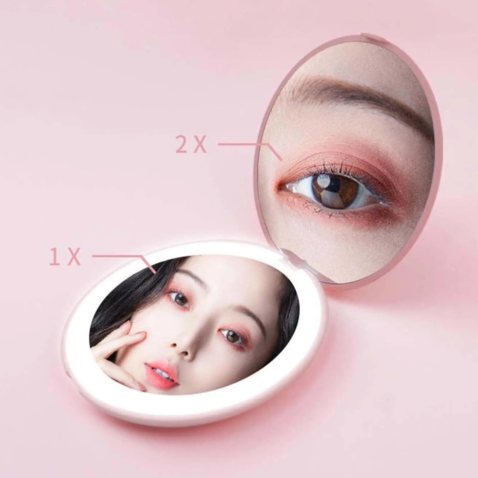LED Travel Makeup Mirror Round Compact Mirror Folding Mirror for Pocket Gift