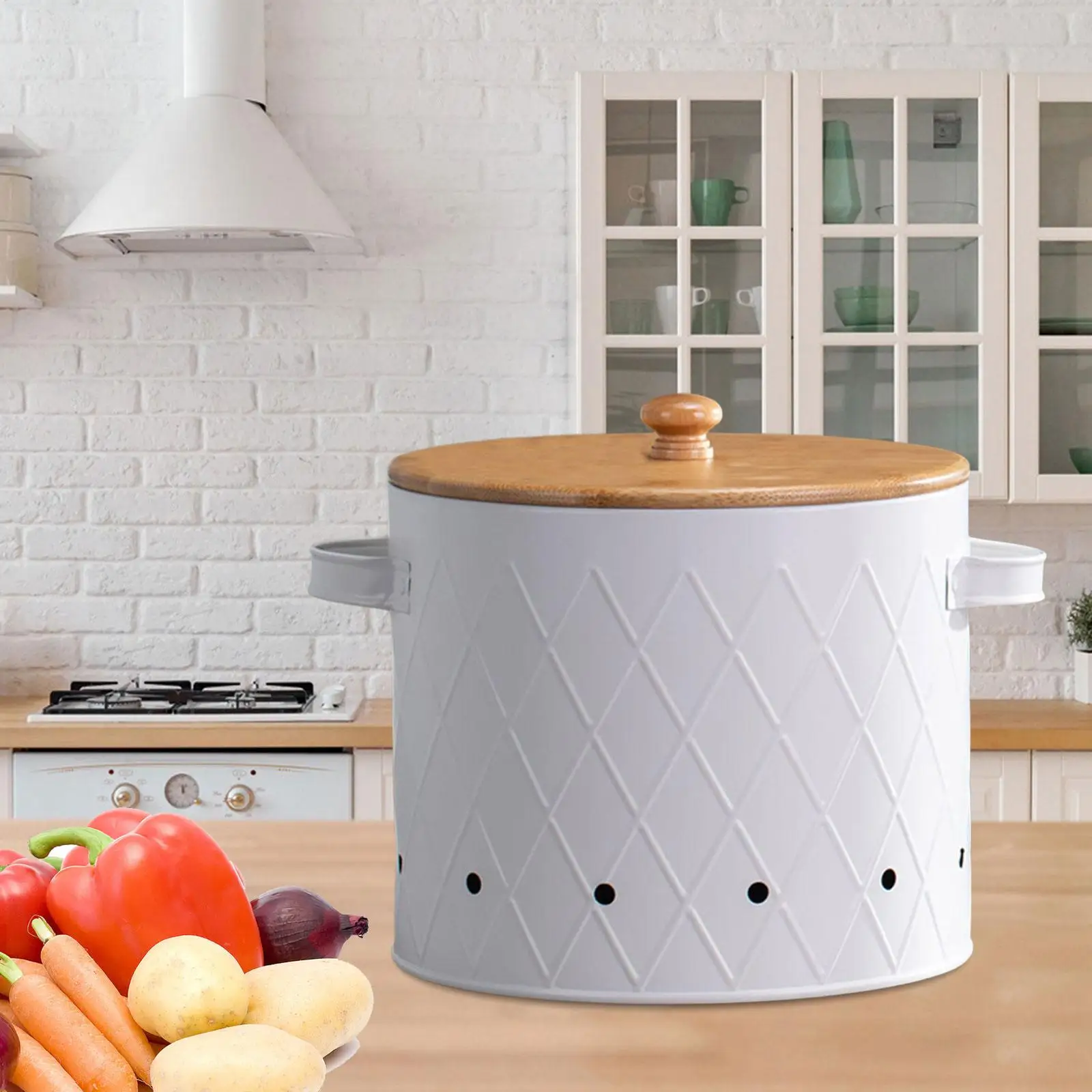 Potato Storage Tin Rustic Fresh Vegetable Keeper with Lids Metal Pots Multifunctional Kitchen Canisters for Kitchen Counter Home