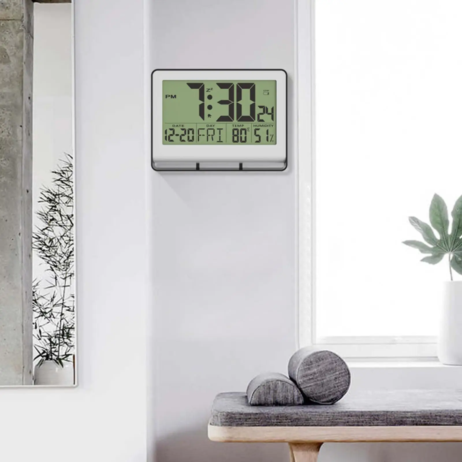 Compact Digital  Clock Hygrometer Indoor Snooze Calendar Temperature Gauge LCD Display Clocks for Living Room Kids Elderly