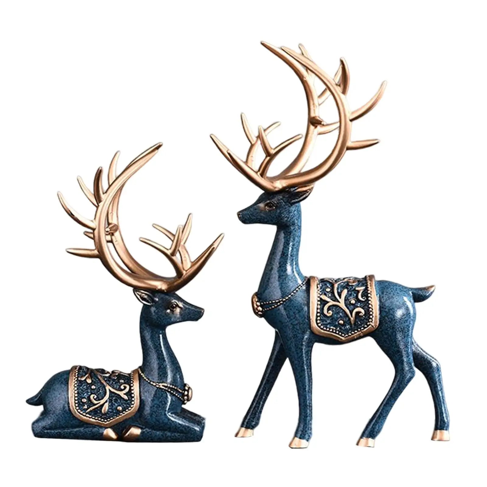 Modern Reindeer Statue Art Figurine Collection Decorative Craft Elk Couple Sculpture for Desktop Home Living Room Cabinet Decor