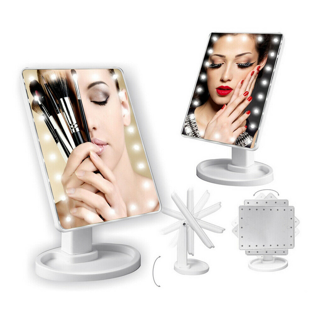 Description Picture 4 of item16 LED Vanity Light Touch Switch LED Desktop Storage Makeup Mirror With Light Dressing 360 °Rotating Portable Mirror Light
