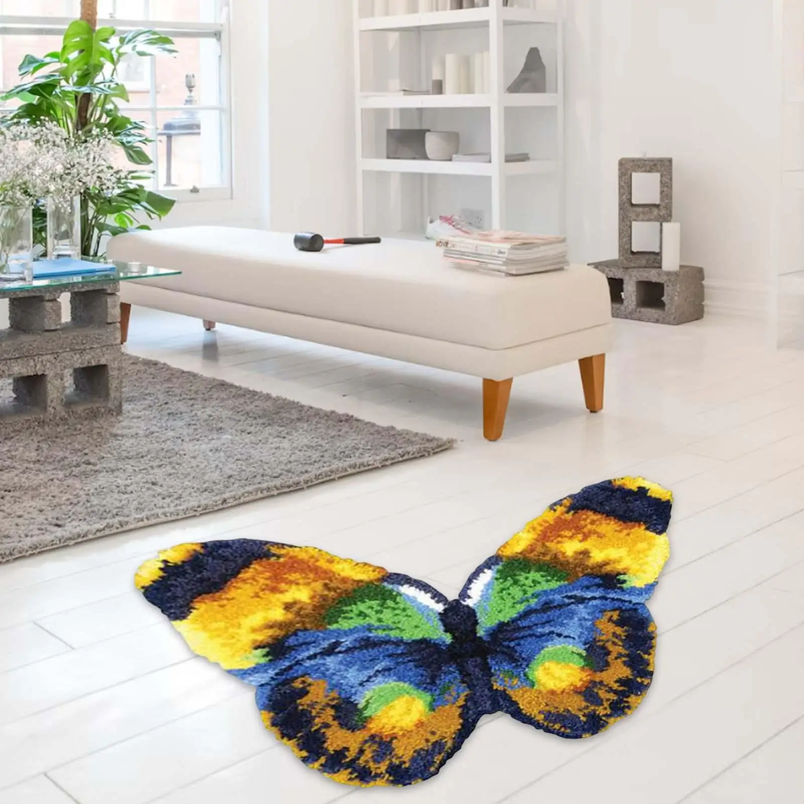 Latch Hook Rug Kit Butterfly DIY Rug Carpet Needlework Home Decoration Latch Hook Kits for Adults for Christmas Adults Beginners