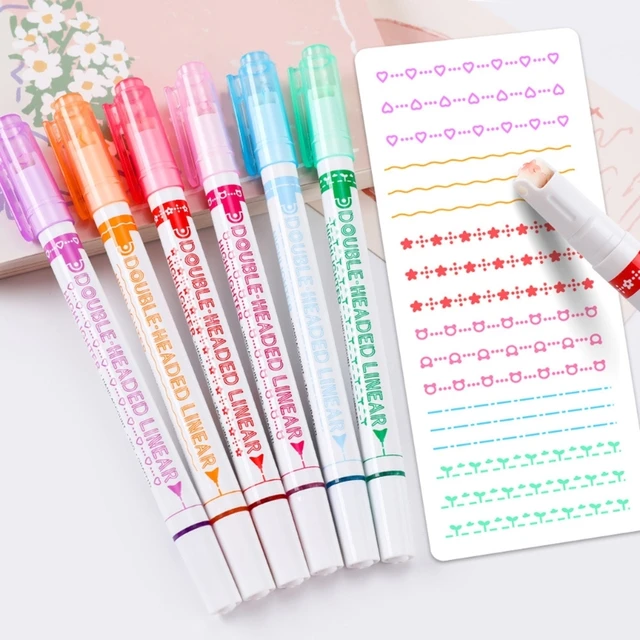 6Pcs Colored Pen for Note Taking,Dual Tip Markers with 6 Different Shapes &  6 Colors Fine Line,Cool Pens - AliExpress