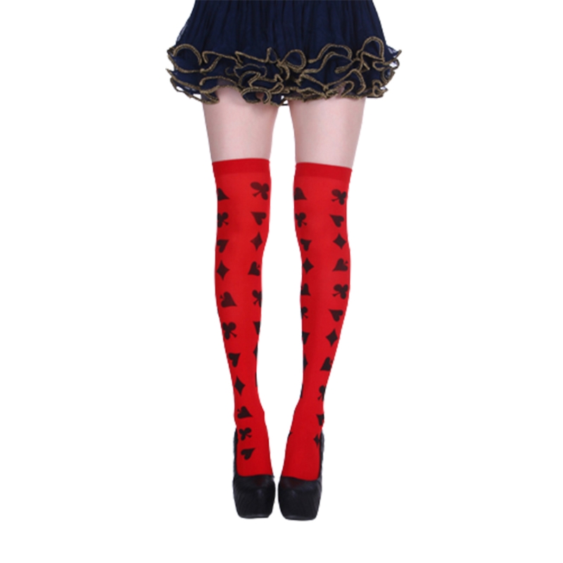 Halloween Frauen Oberschenkel Hohe Strümpfe Poker Karte Anzug Drucken Über Knie Lange Socken – Detail 7