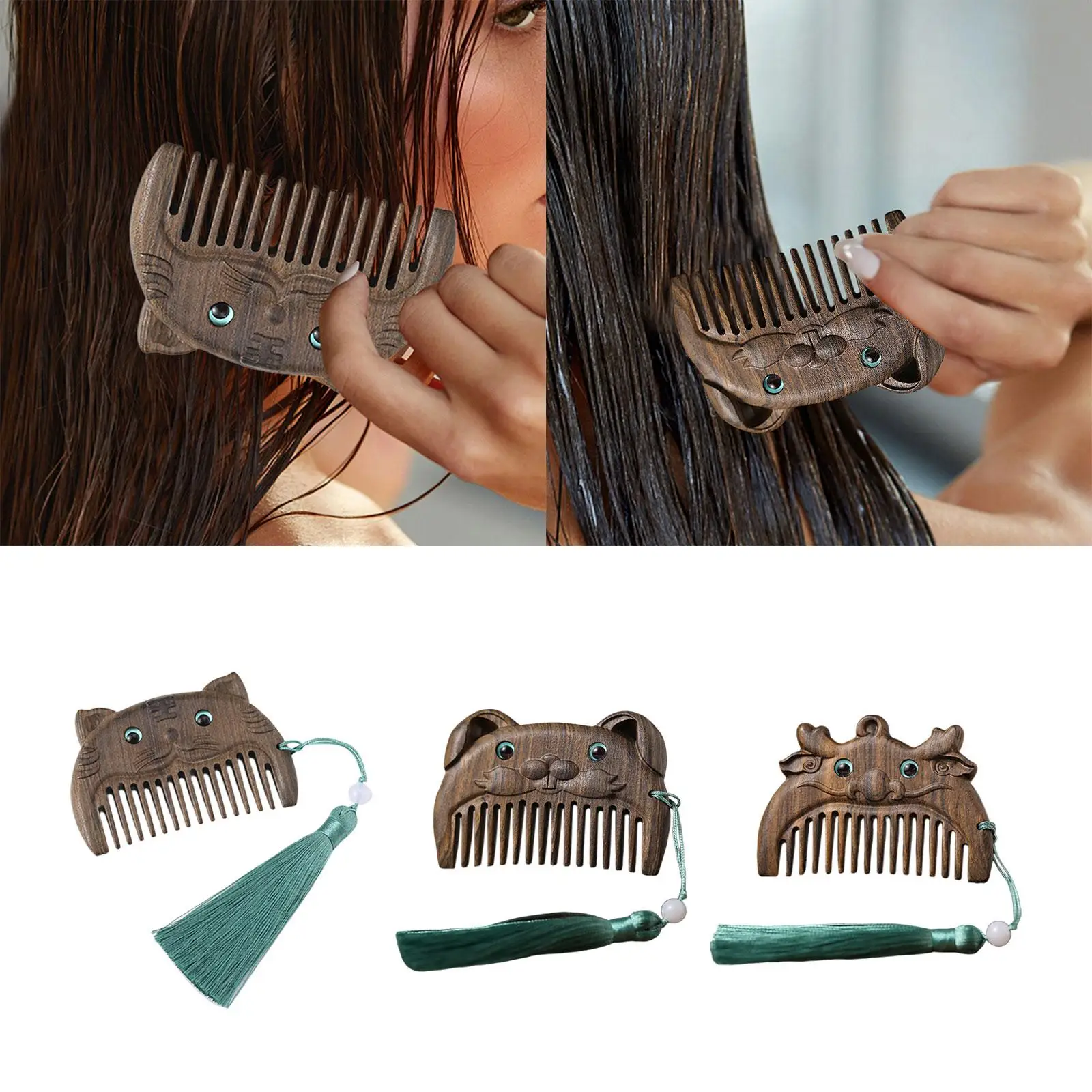 Wooden mini hair combs Cute Comb Pocket Size Handmade with Pendant Tassel Hair Combs Short Hair Comb for Women Mom Grandma Gift