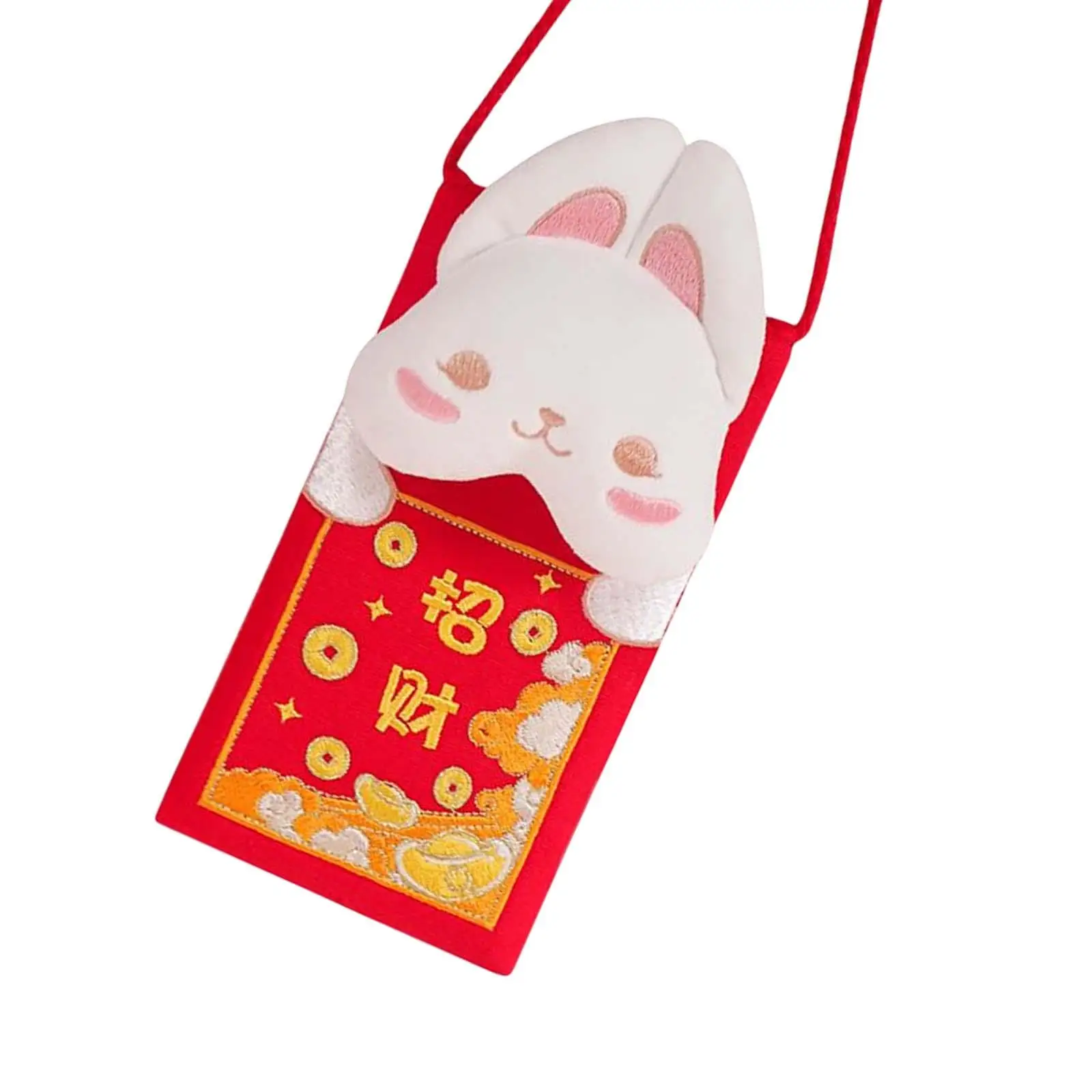 Chinese New Year Red Envelope Shoulder Bag Rabbit Purse Hong Bao Bunny Red Pocket for Party Wedding Birthday Decor