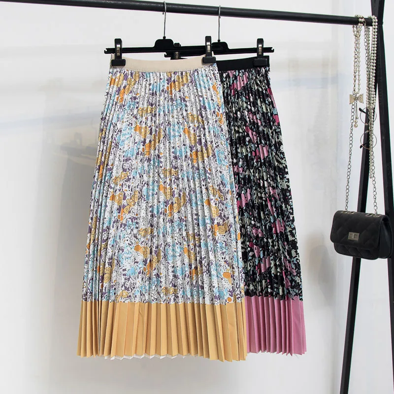 floral skirt New 2021 Vintage Floral Printed Tulle Pleated Mi-long Women Skirts High Waist Loose Female Umbrella Skirts Spring Summer skirts for women