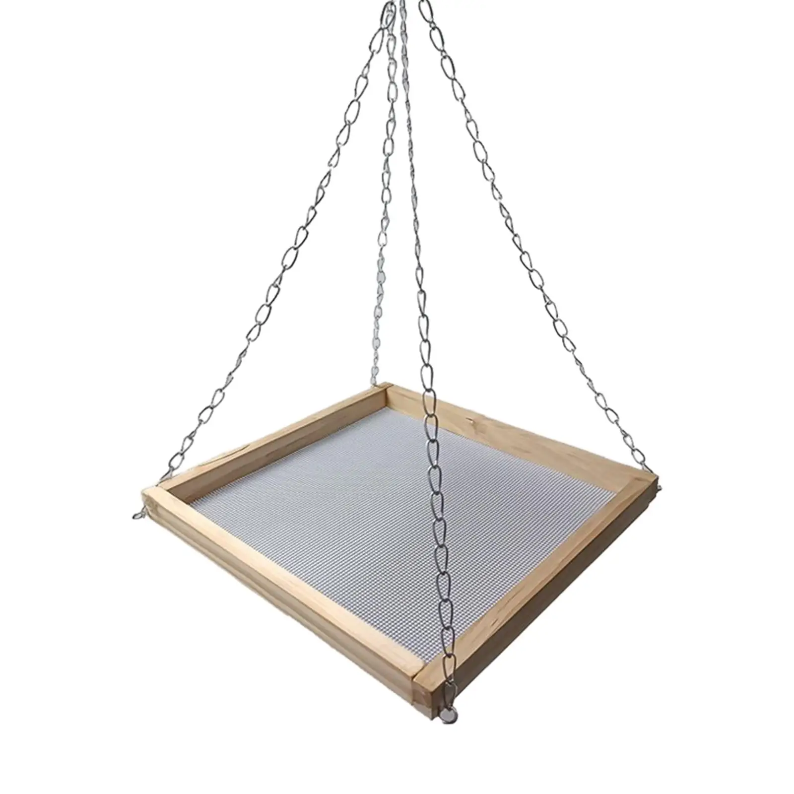 Hanging Bird Feeder Dish Strong Chains Seed Tray Food Holder Wooden Frame for Patio Outdoor Yard Outside Attracting Birds