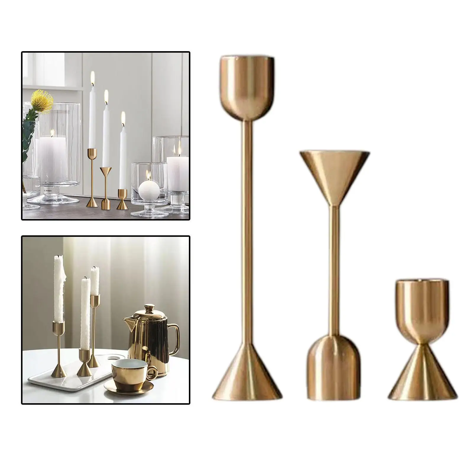 3 Pieces Candle Holder Candlestick Gold Iron Candelabra for Hotel Decoration