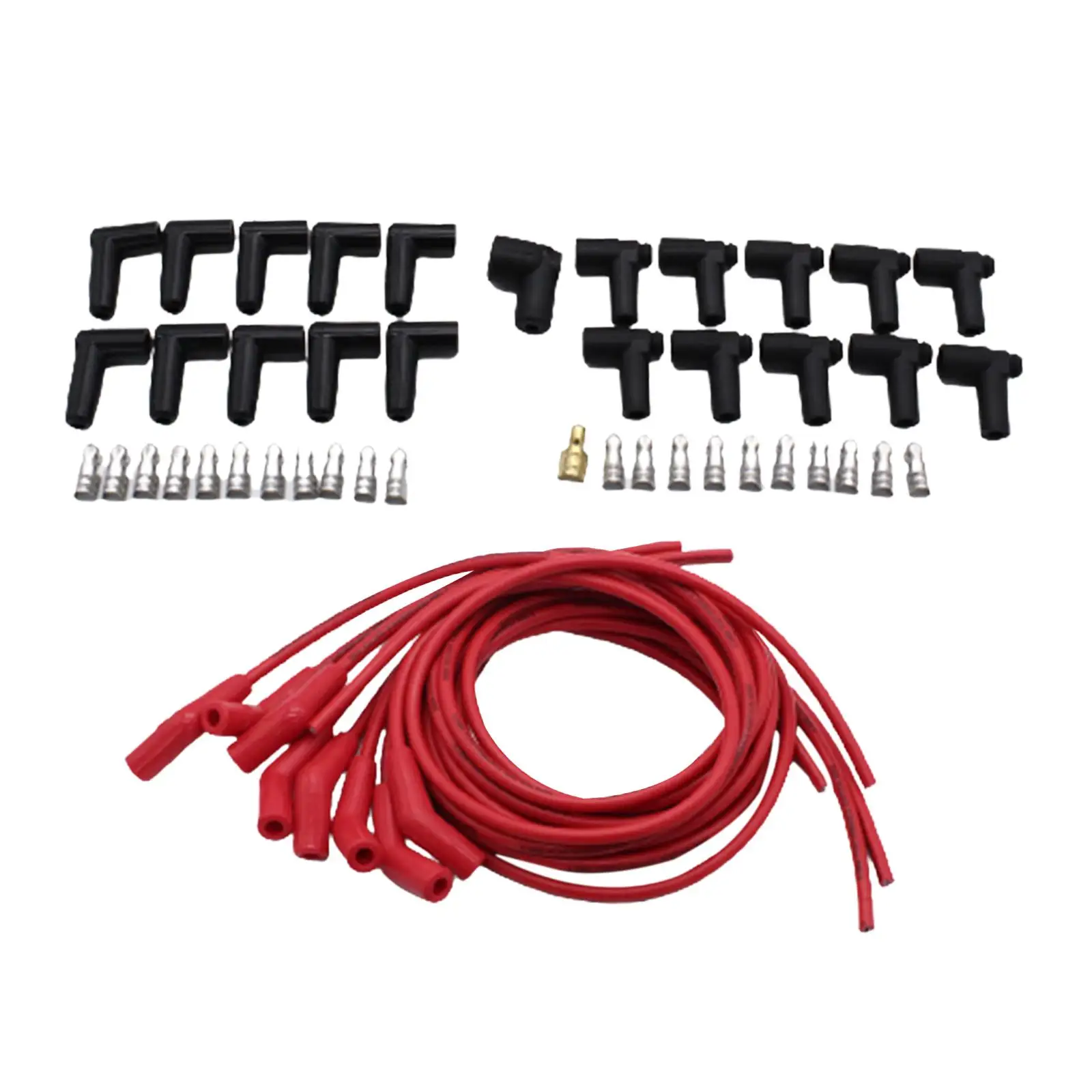 Spark Plug Wire Set Spare Parts Durable Premium Car Accessories with 45/135 Spark Plug Boot Red High Performance for Chevy