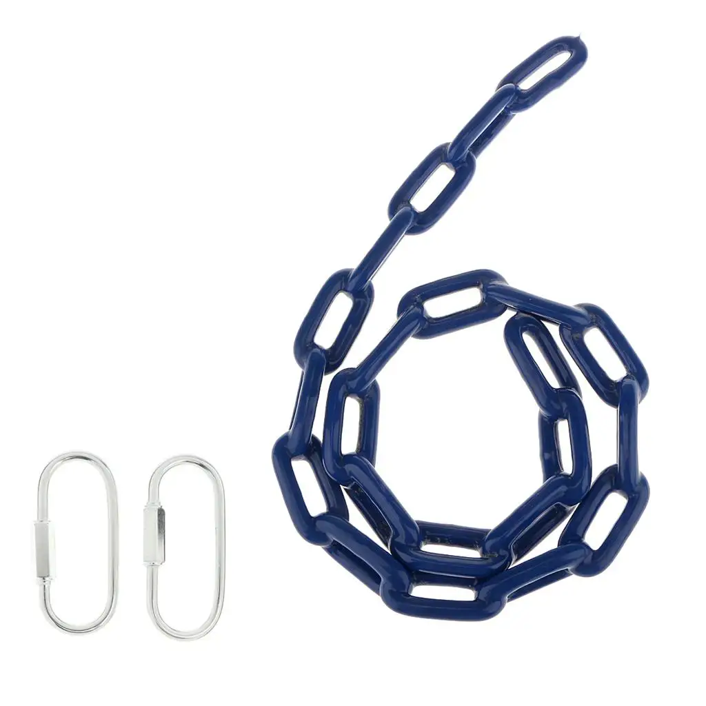 Strong 400KG Plastic Coated Iron Swing Chain Rope  Pair Snap Hook Connectors Climbing  Playhouse Yard Swing Seat Kits1.5M Blue