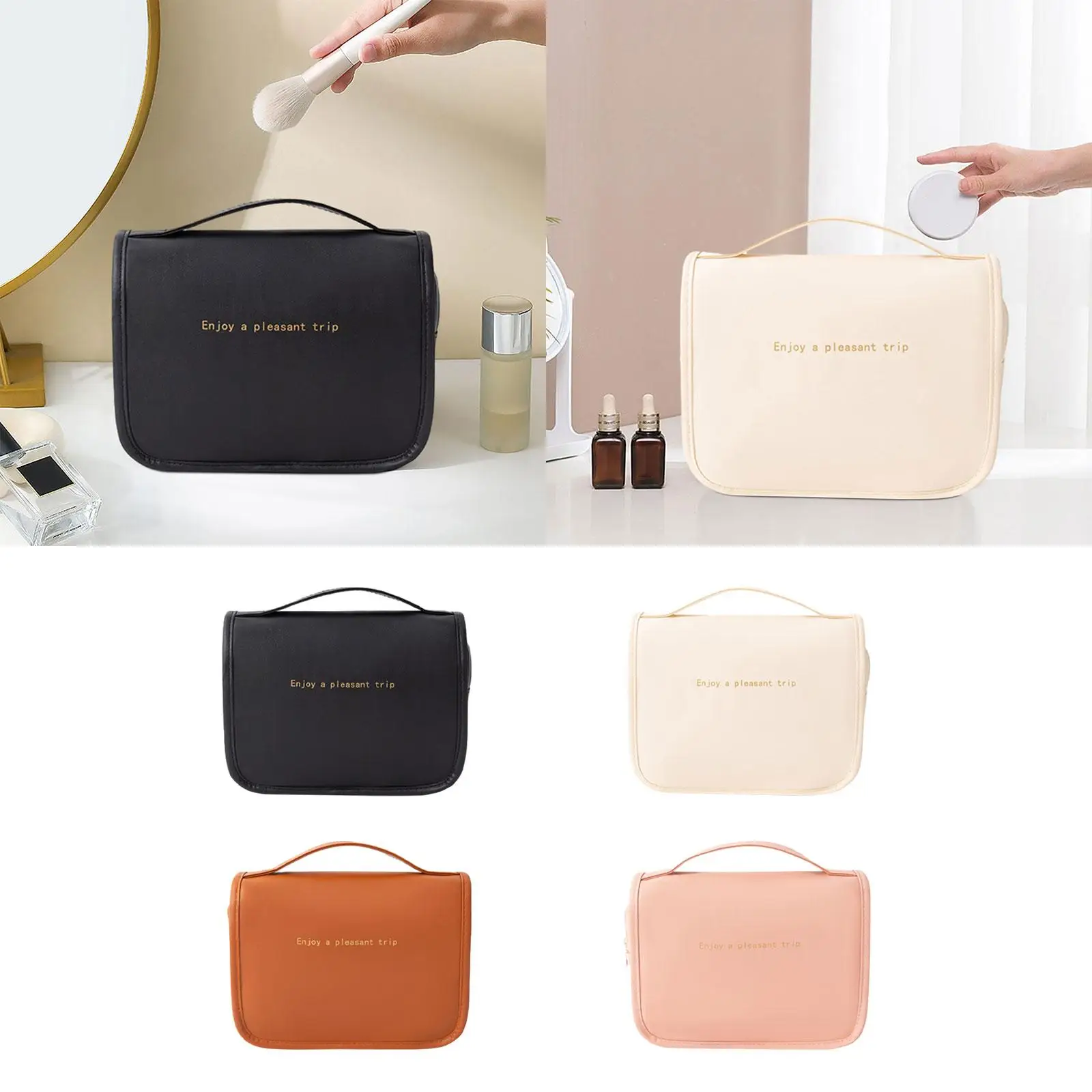 Travel Cosmetic Bag PU Leather Compact Lightweight Toiletry Bag Hanging Travel Makeup Bag for Women Girl Traveling Birthday Gift