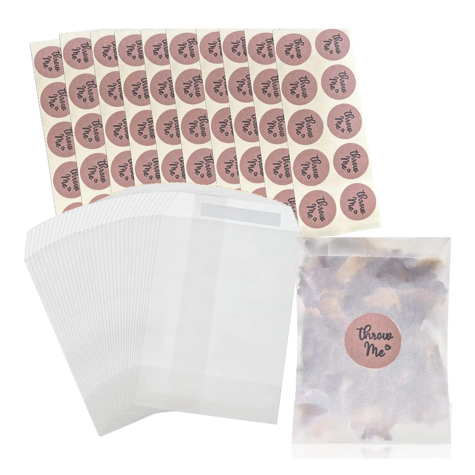 100Pcs Confetti Bags with Stickers Multipurpose Wedding Favor Bags for Chocolate Petals Invitations Treats Birthday Parties