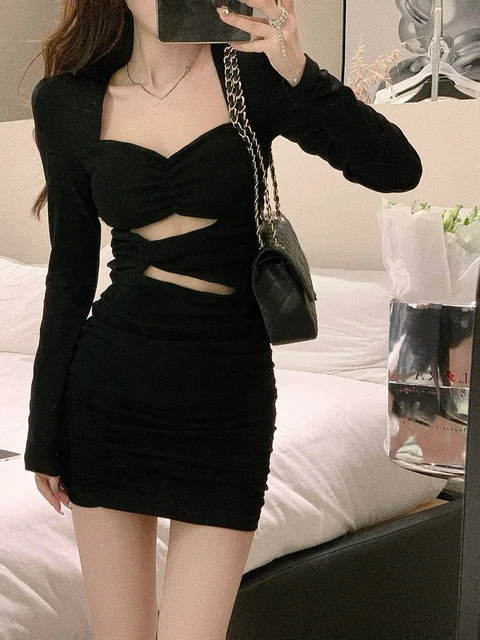 black bodycon mini dress