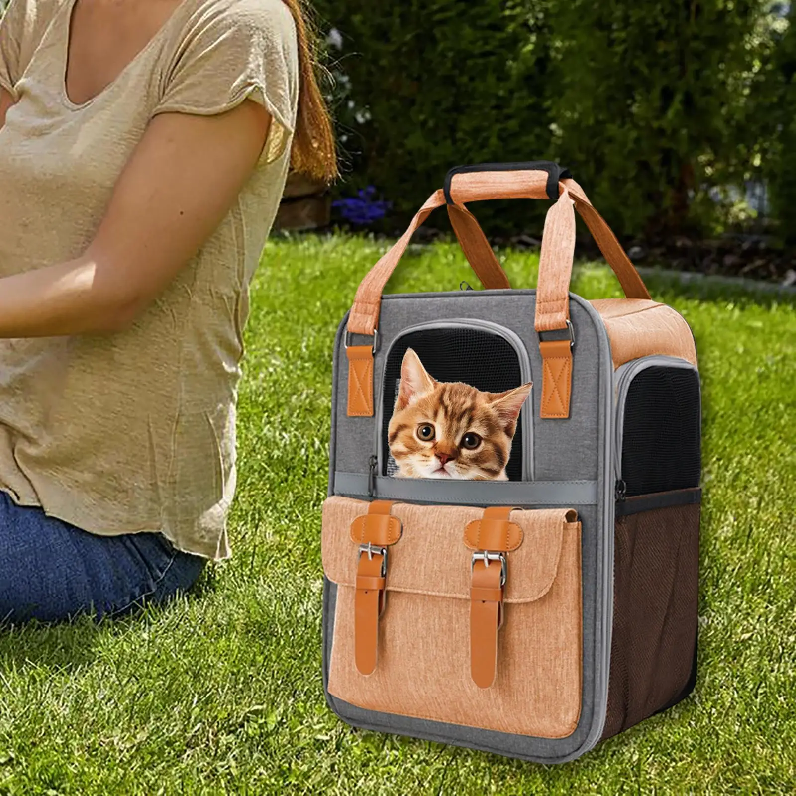 Portable Pet Cat Carrier Backpack Dog Travel Bag Shoulder Strap Kitten Tote Carrying Bag Breathable for Traveling Hiking Camping