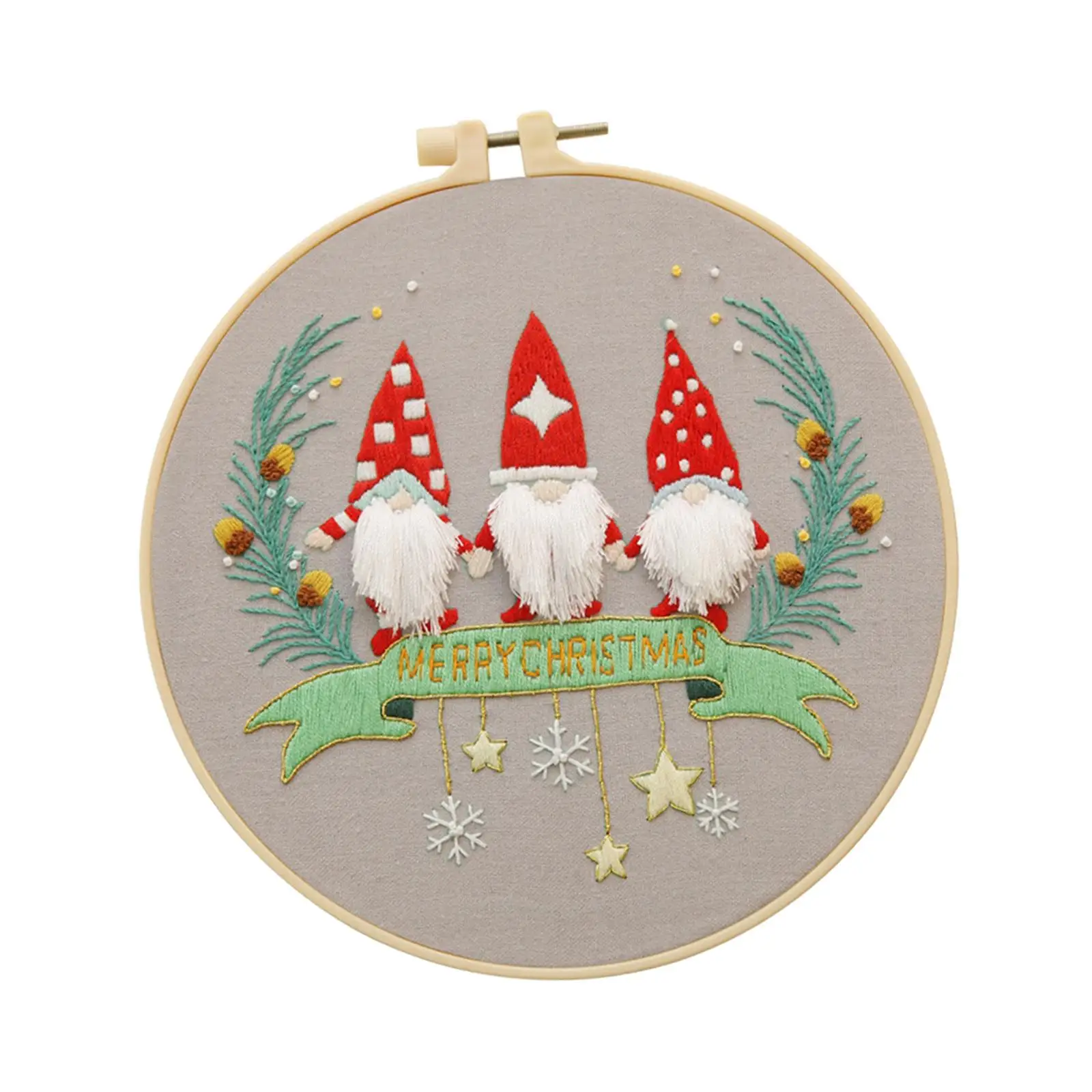 Christmas Embroidery for Starter Needlepoint Set DIY Hanging Painting with Round Photo Frame Cross Stitch Material Package