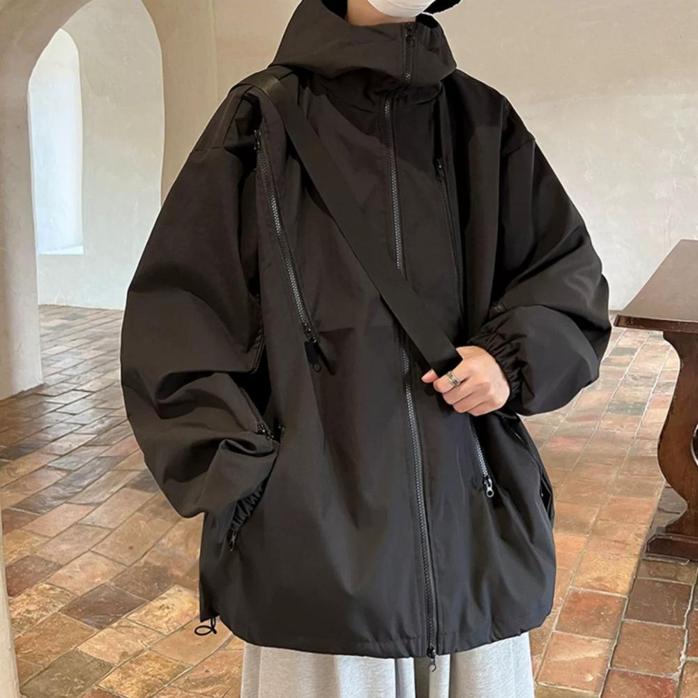 Description Picture 5 of itemAutumn Winter Trench Coat Trench Coat Men's Hooded Windbreaker Coat with Zipper Placket Stylish Outdoor Sports Jacket for Autumn