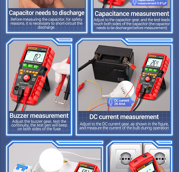 ANENG M109 Smart Multimeter Tester AC/DC Voltage Voice Broadcast Meter NCV Capacitance Continuity Professional Electrical Tools