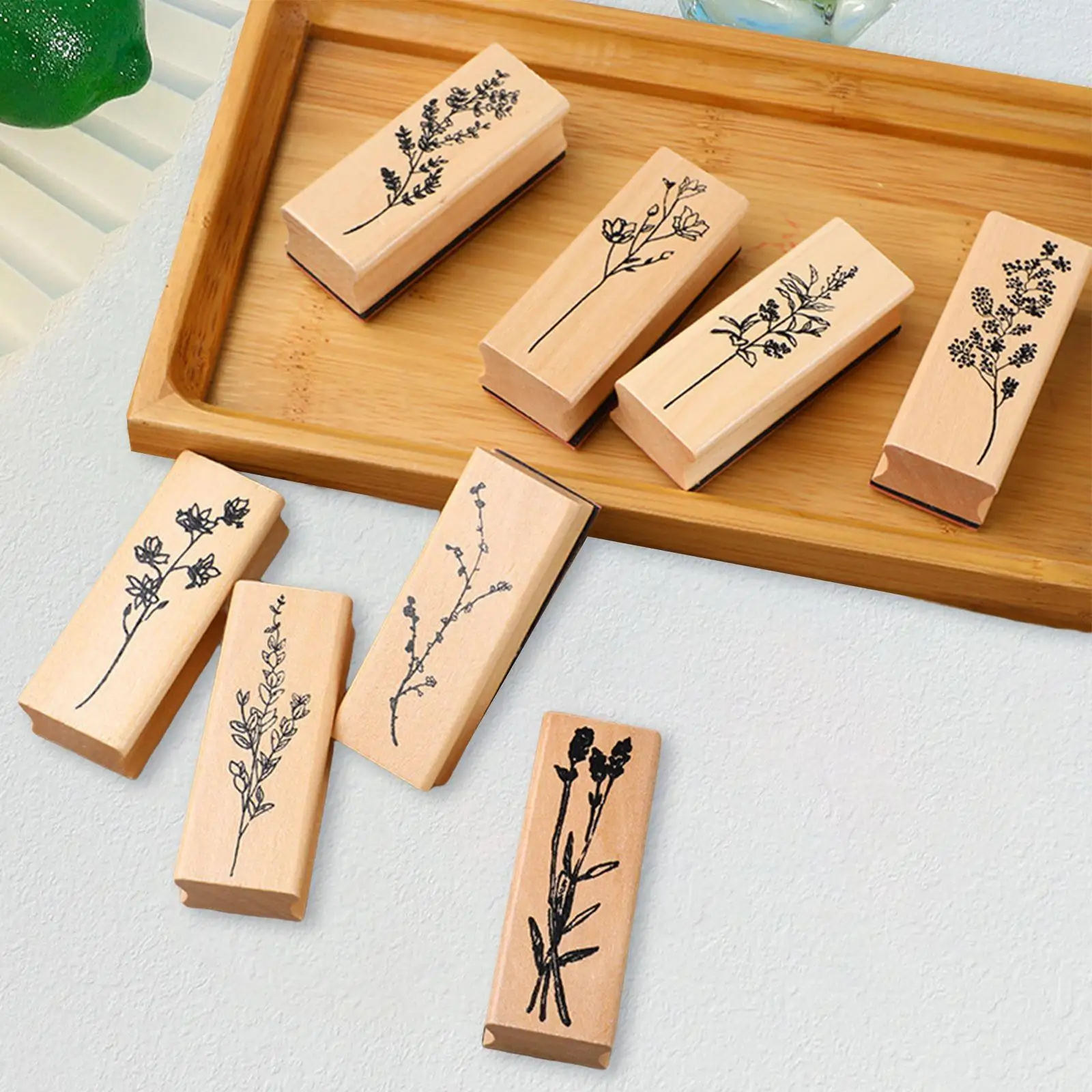 8Pcs Wooden Mounted Stamps Scrapbook DIY Crafts Stationery Wood Rubber Stamp Set for Teaching Kids Photo Album Journals Crafting