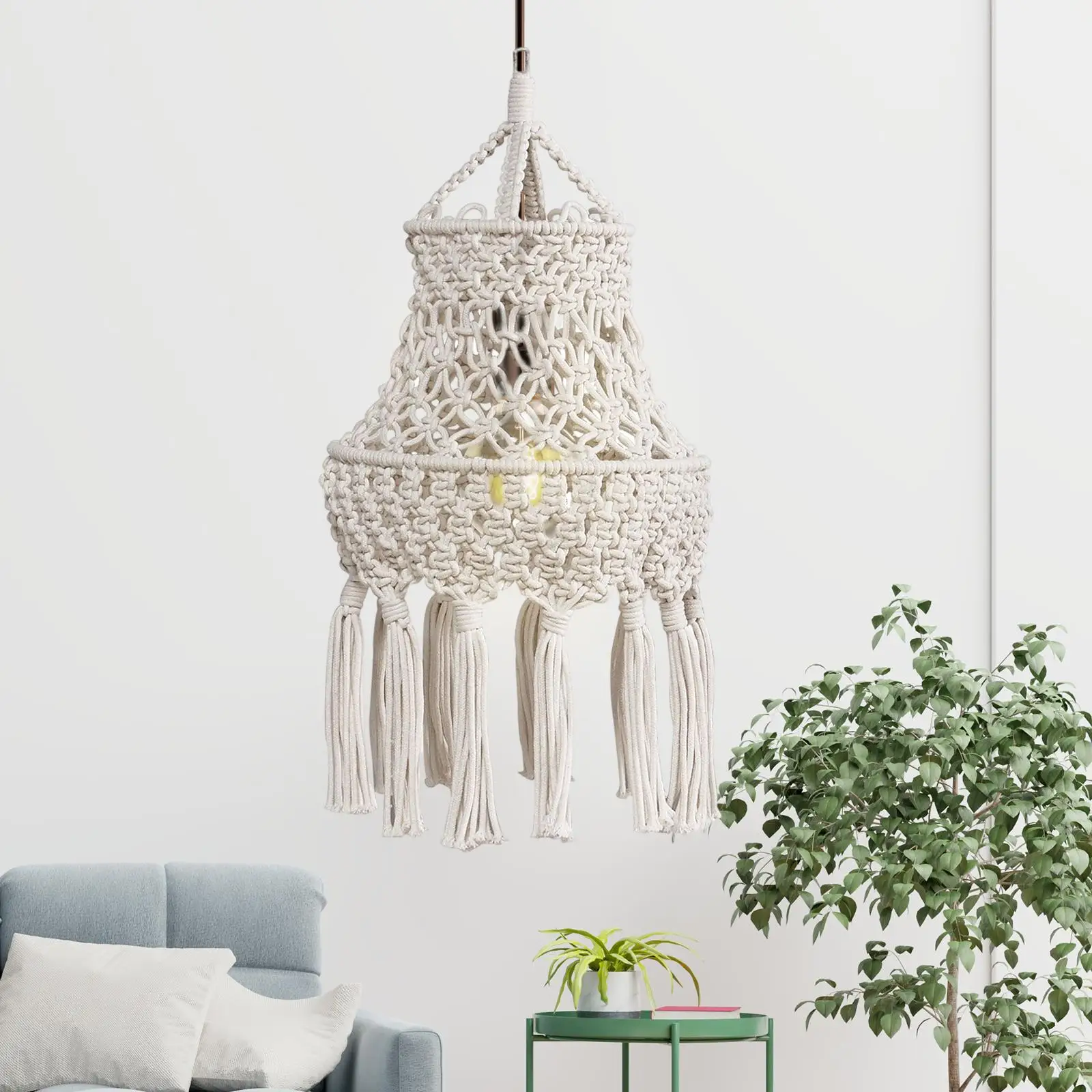 Modern Macrame Lamp Shade Chandelier Lampshade Boho Pendant Light cover Cover for Wedding Living Room Hotel Nursery Bedroom