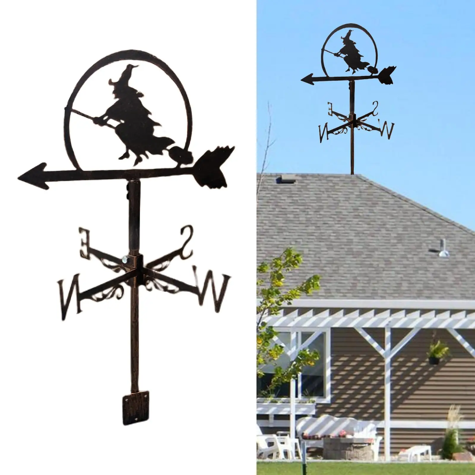 Witch Weather Vane Roof Mount Decorative Garden Sculpture for Fence Posts, Pergola Easily Install Accessory Sturdy Stylish