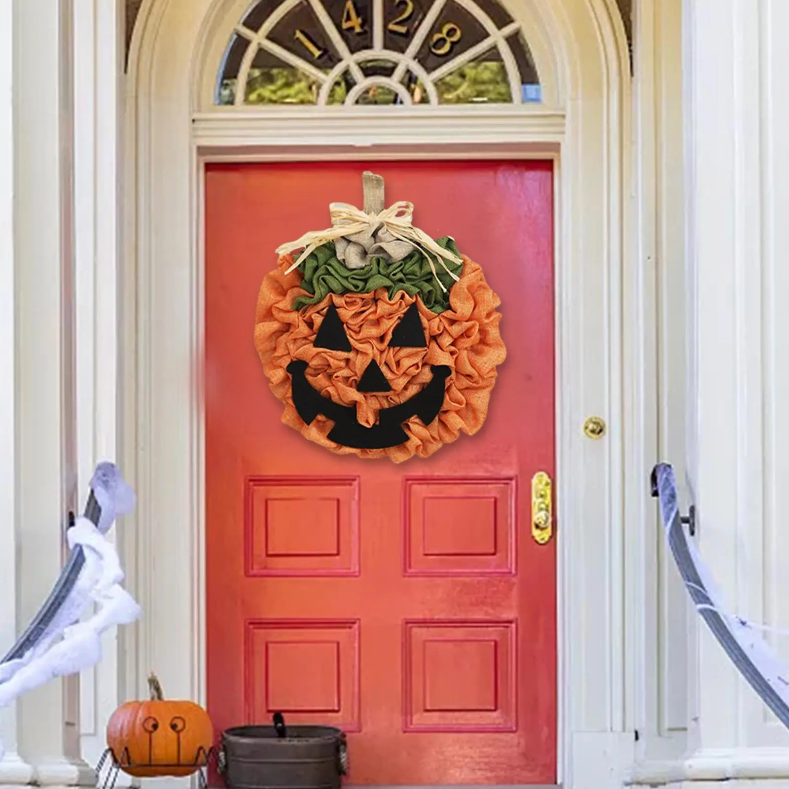 Halloween Pumpkin Door Hanging Wreath Decorations Sturdy Multipurpose Burlap Material 12inch for Autumn Harvest Thanksgiving