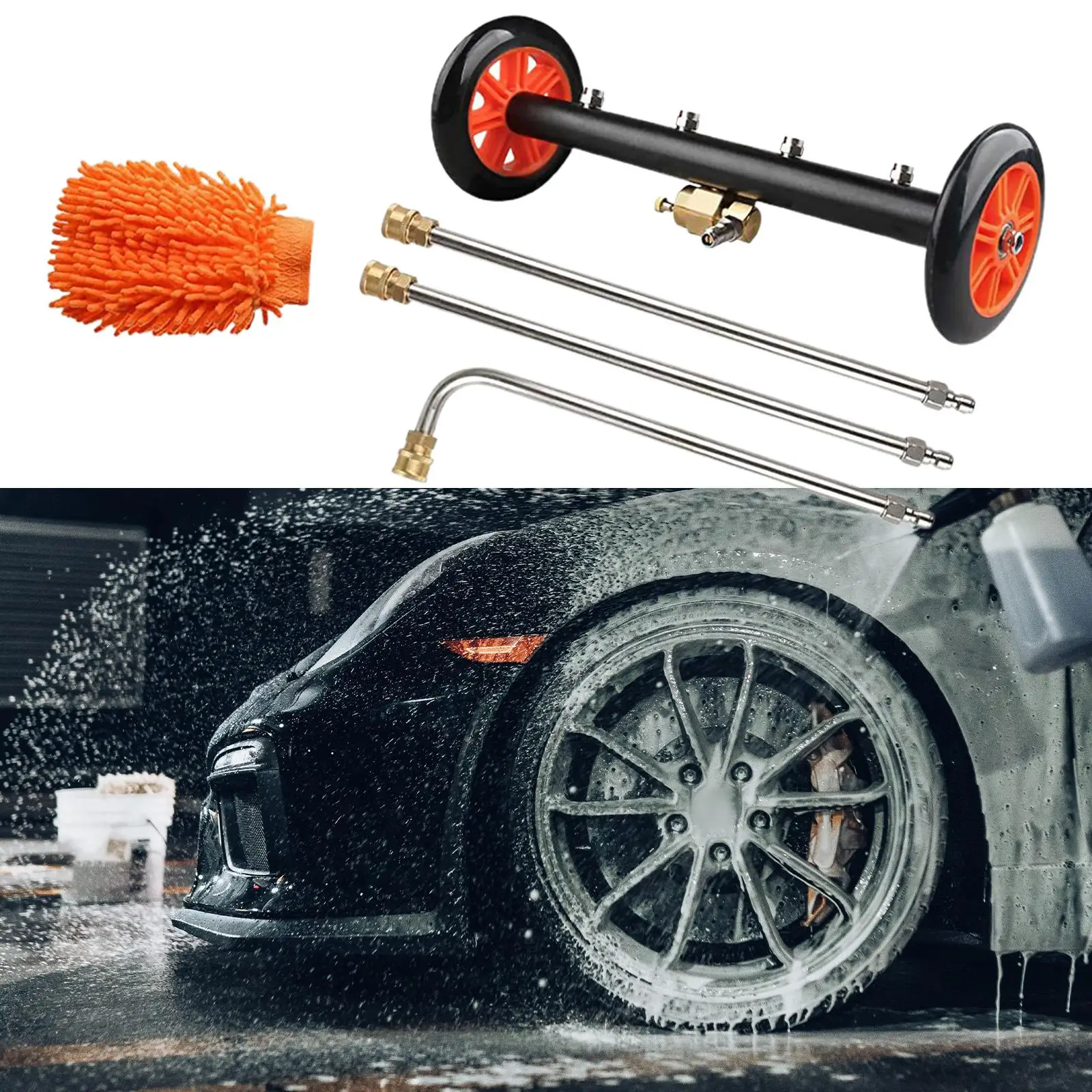 Multifunctional Power Washer Surface Cleaner Dual Purpose Adjustable Undercarriage Water Broom for Debris Poolsides Sidewalks