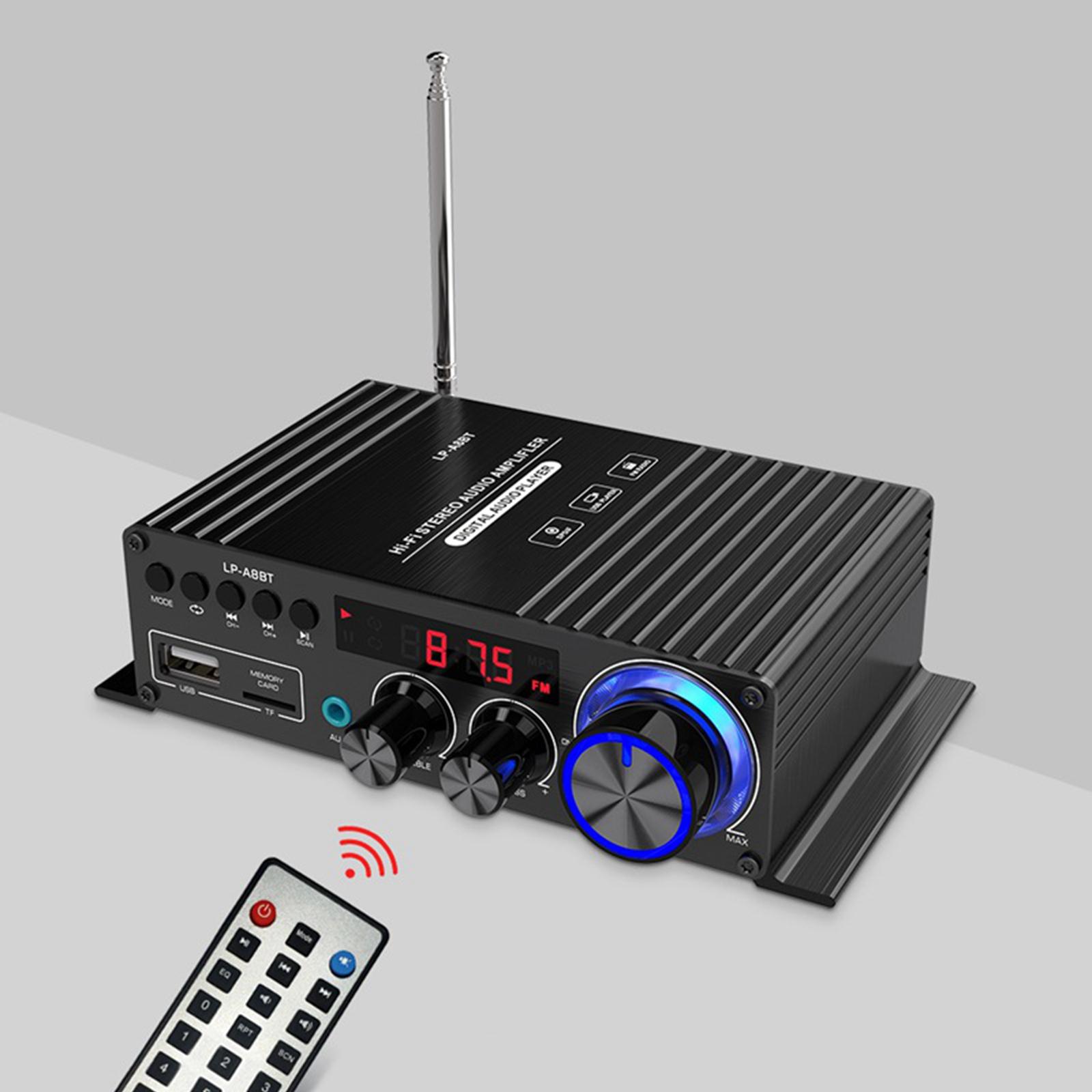 -A8BT Audio Power Amplifier Bluetooth 5.0 USB/TF AUX RCA FM HiFi Sound Quality 2 Channel for Home Use Computers Speakers TV