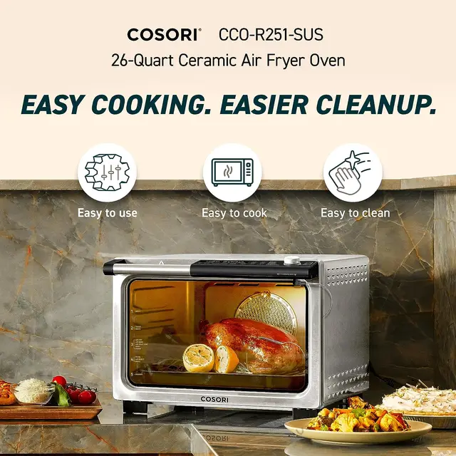 COSORI 11-in-1 26-Quart Ceramic Air Fryer Toaster Oven Combo, Flat-Sealed  Heating Elements for Easy Cleanup, Innovative Burner Function, 5 Included