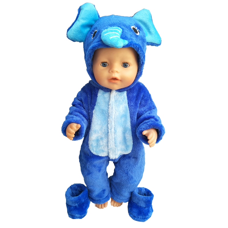 38cm doll clothes for 43cm Bebe doll boy clothes pants blue elephant set for 17" doll fur pajama