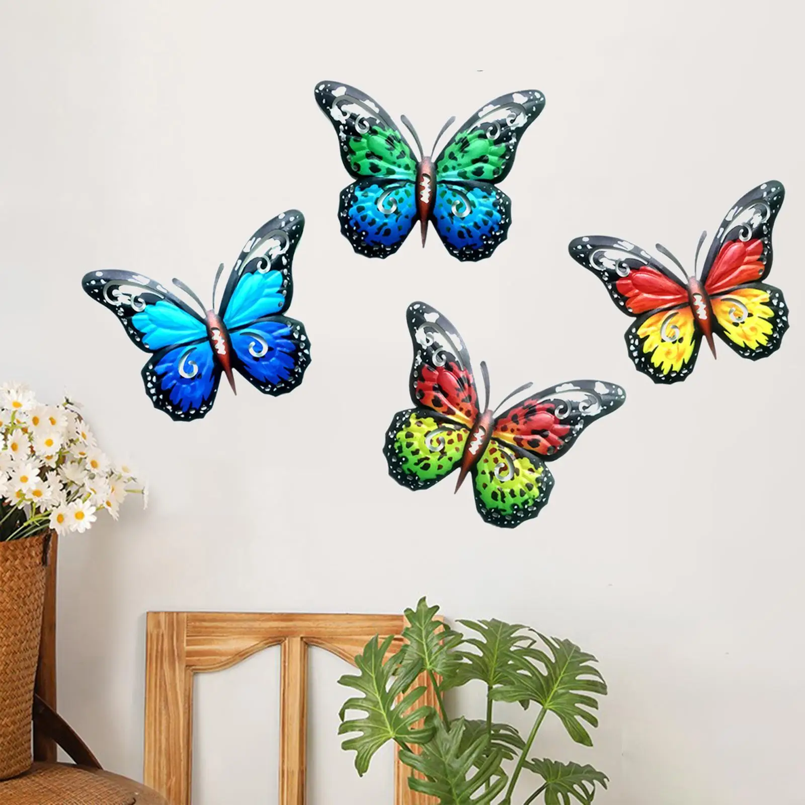4Pcs butterfly Wall Art Hanging Butterfly Sculpture Garden Butterflies Decoration for Living Room Farmhouse Terrace Yard