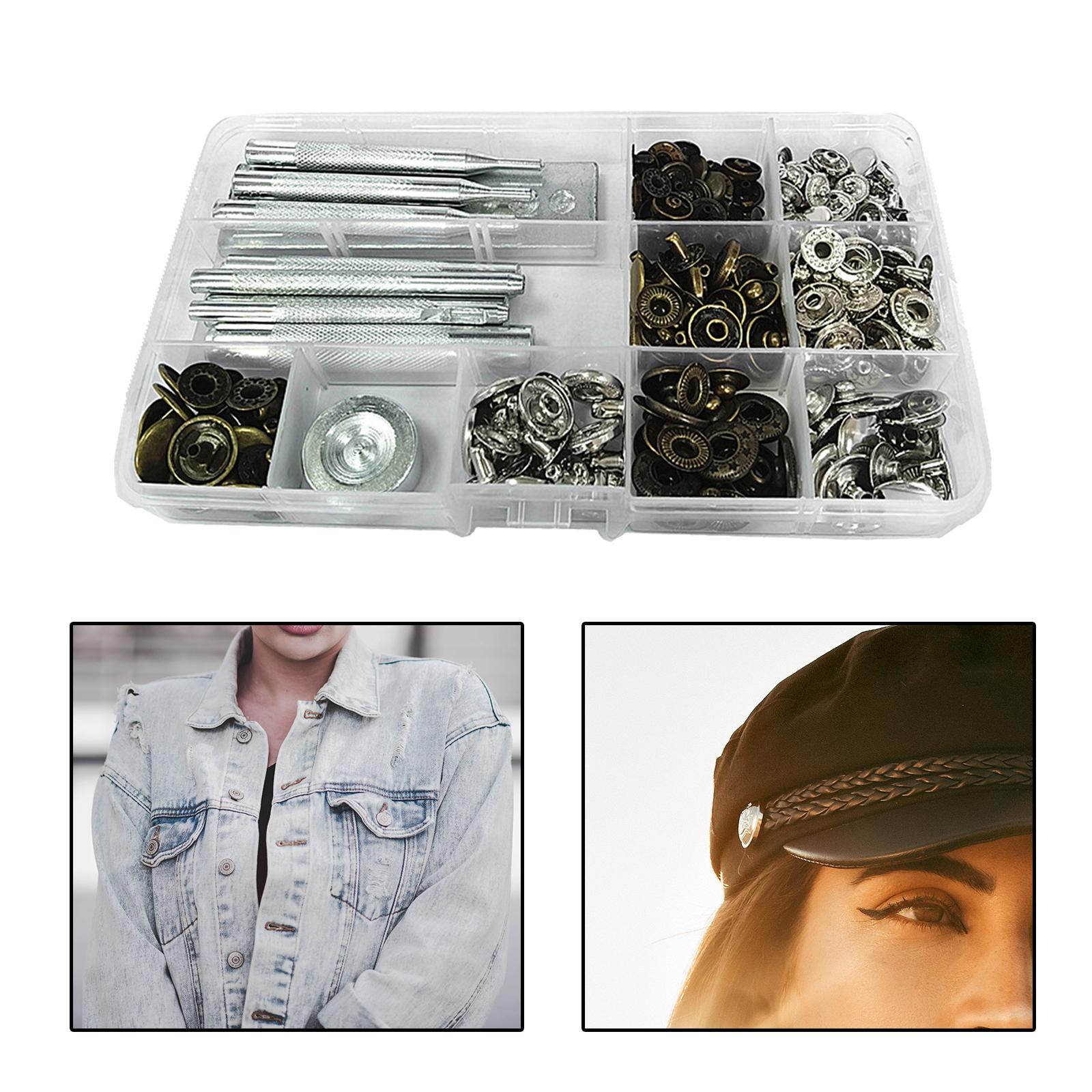 Leather Snap Fasteners Kit Press Studs Snaps Buttons Metal for Bags Crafting