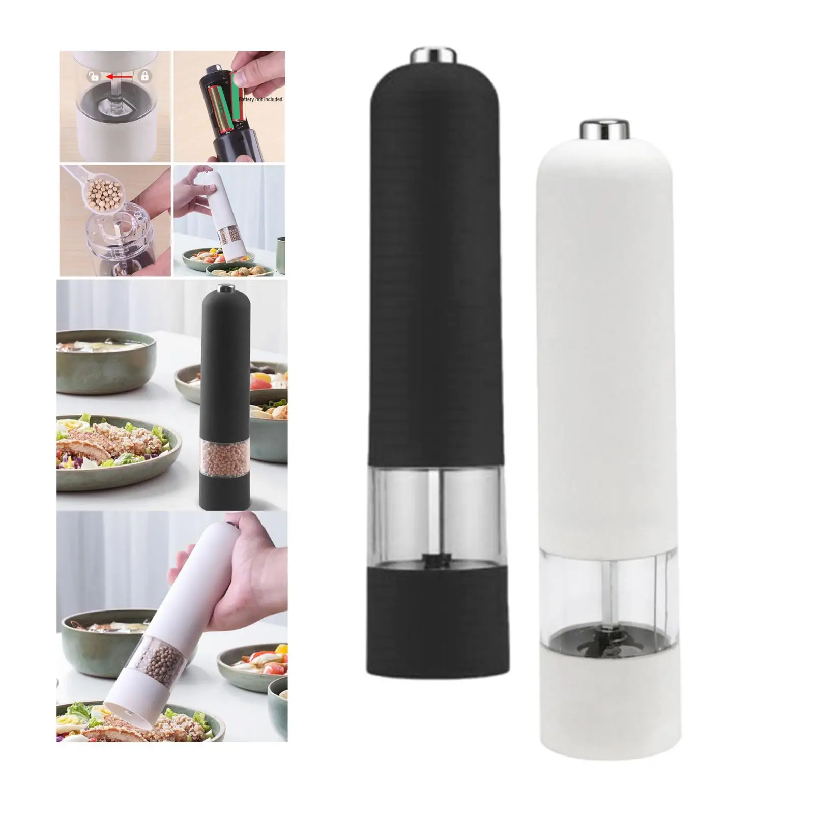 Electric Salt and Pepper Mill Adjustable Salt Miller Peppercorn Crusher