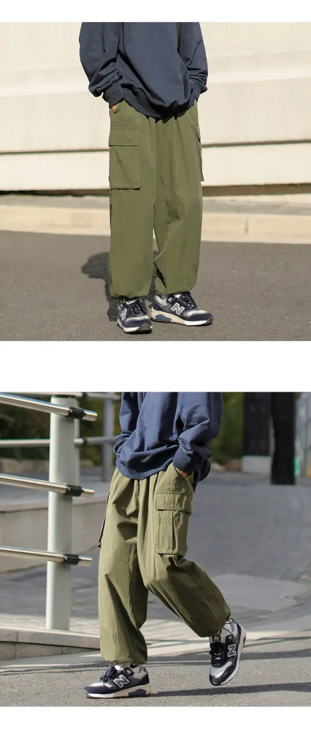 Japanese Fashion Brand Autumn New Loose Cargo Pants Men's Straight Drawstring Jogger Pants Cotton All-Matching Casual Trousers superdry cargo pants