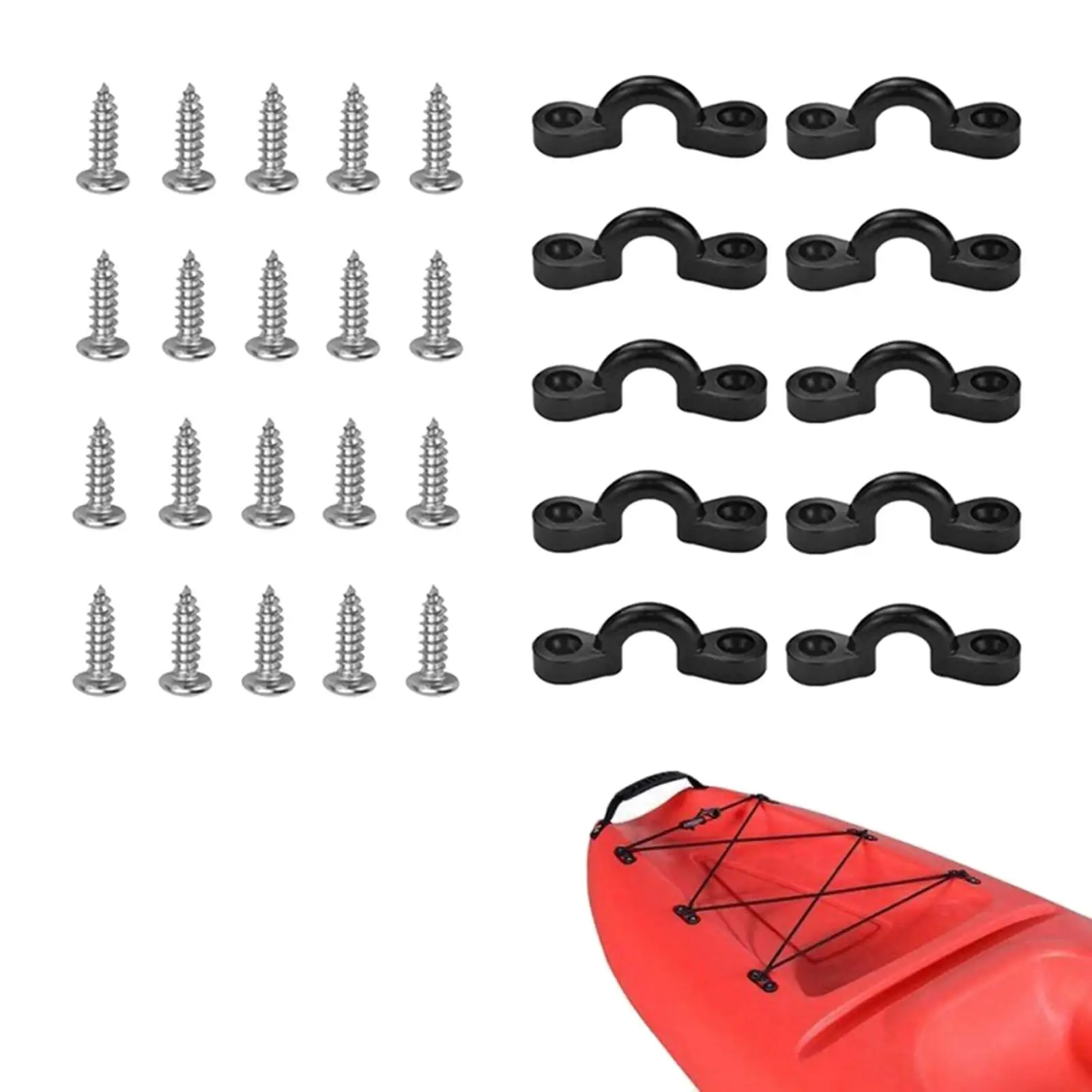 10x Kayak Pad Eye, C Type Carry Handle Buckle Eyelets Fittings Deck Rigging Set Nylon Bungee Deck Loops Tie Down for Boats