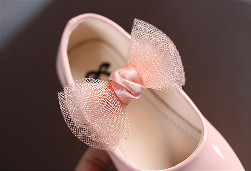 Mädchen Leder Schuhe, Einfarbig Weiche Sohle Flache Schuhe mit Dekorative Bogen Knoten, blass Rosa/Beige/Schwarz – Detail 7