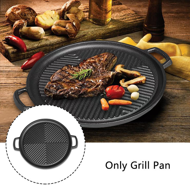 30cm Barbecue Plate Round Cast Iron Frying Pan Flat Outdoor Camping BBQ  Grill Pan Pancake Griddle Uncoated Non-stick Frying Tray - AliExpress