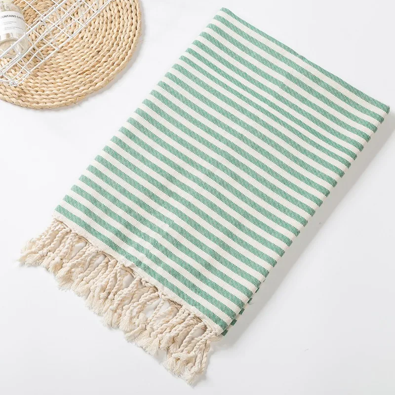 Turkish Tassel Beach Towel  and Cushion Tablecloth Set for A Cozy Outdoor Vacation Experience Towels in striped green Turkey