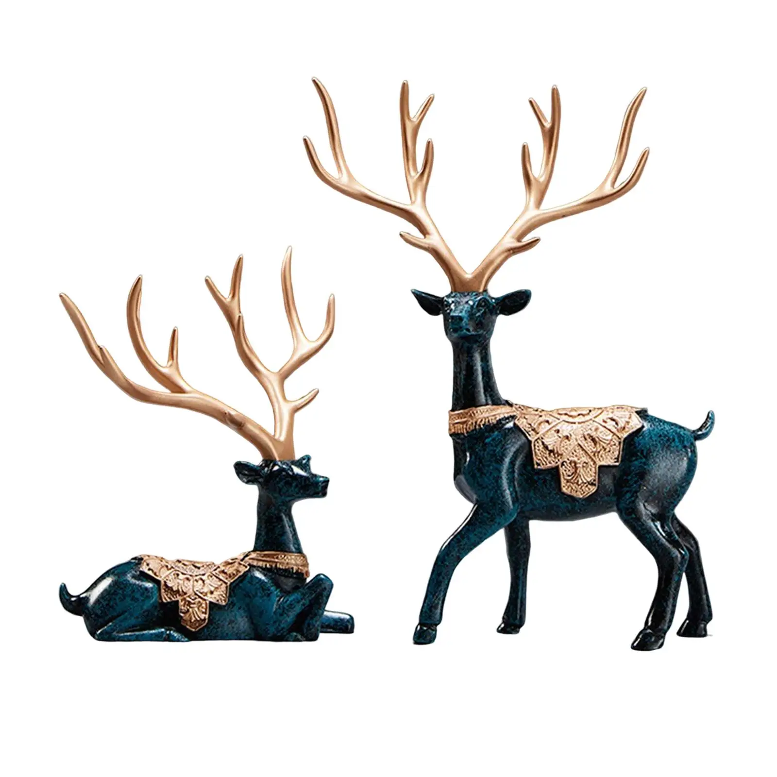 Deer Statues Feng Shui Ornaments Deer Figurine Reindeer Sculptures for Bookcase Desktop Living Room