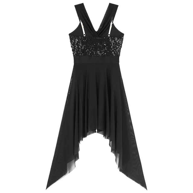  inlzdz Women's Lyrical Sequined Cut Out Ballet Dance High Split  Overlay Mesh Maxi Dress Leotard Black X-Small : Clothing, Shoes & Jewelry