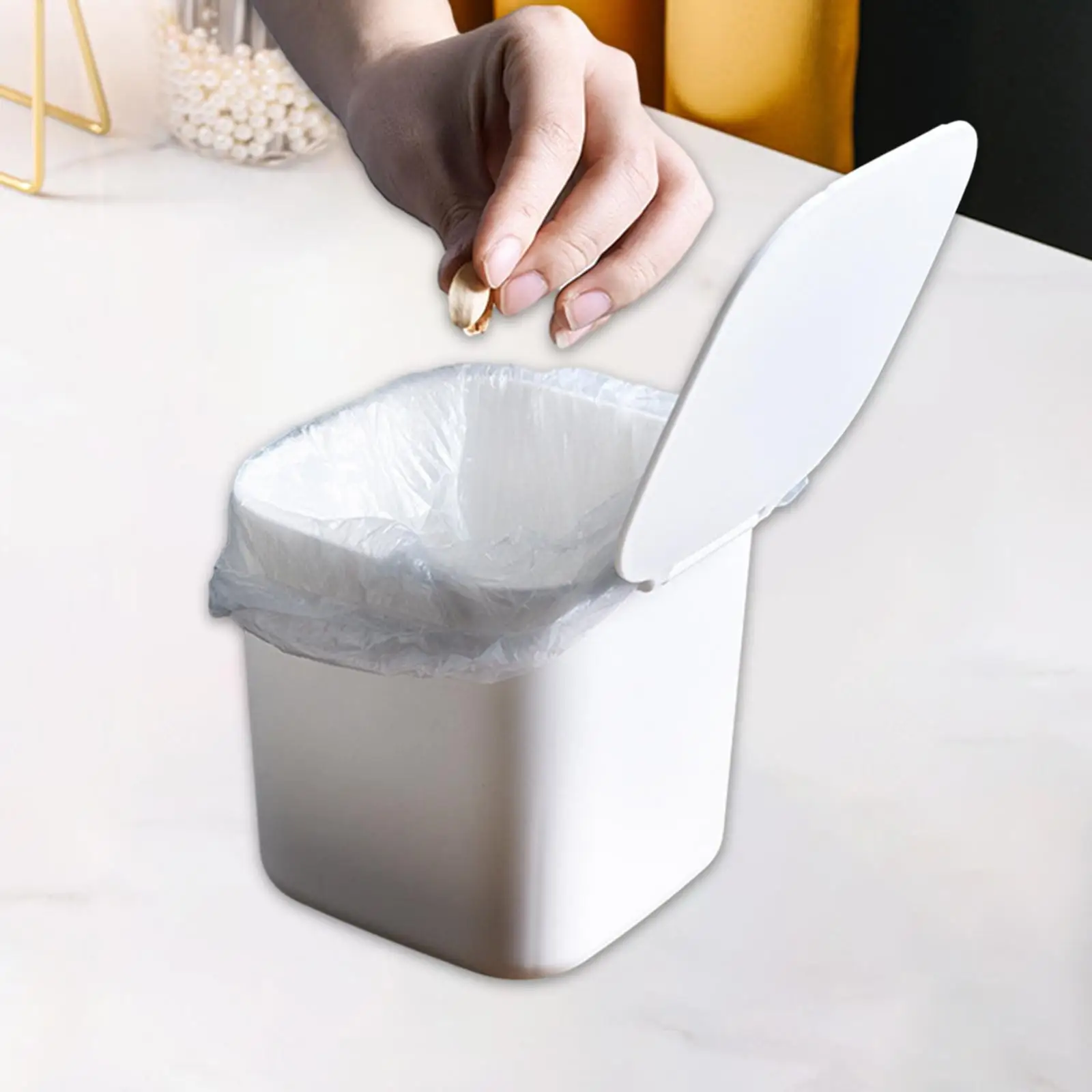 Mini Trash Can with Lid Wastebasket Counter Garbage Bin Creative Little Garbage Cans for Desk Dresser Bathroom Bedside