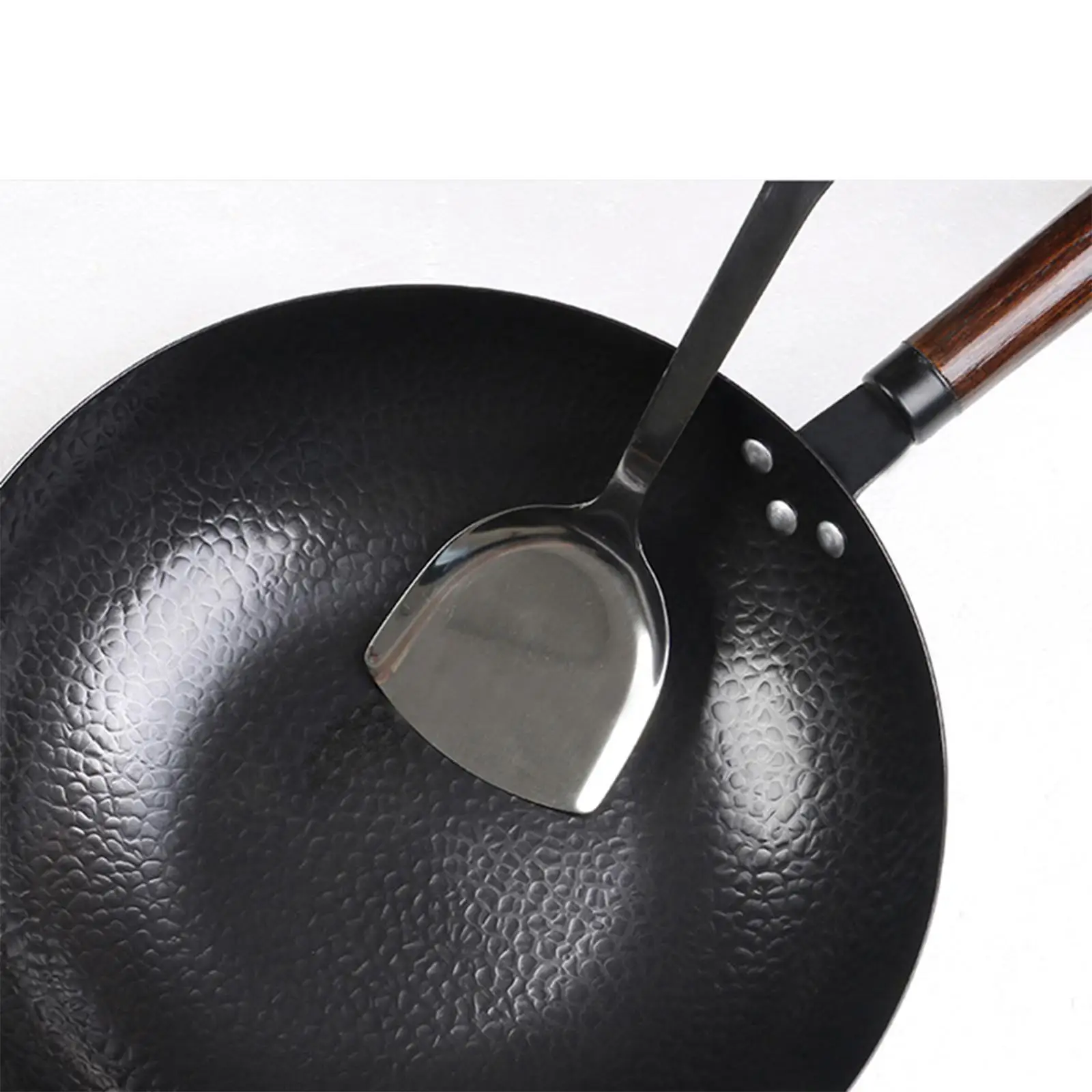 Wok Pan Long Handle Cooking Wok Nonstick Cast Iron Grilling wok Pan with Lid Stir-Fry Pan for Kitchen Cooking 32cm Meat Beef