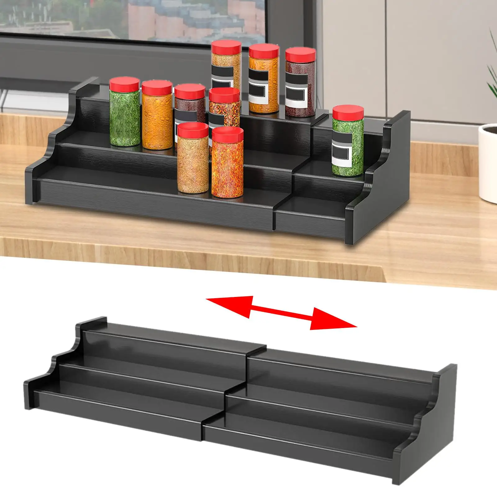Spice Jars Rack Seasoning Bottle Storage Holder Ladder 3 Tier Display Kitchen Organizer for Home Pantry Countertop Kitchen