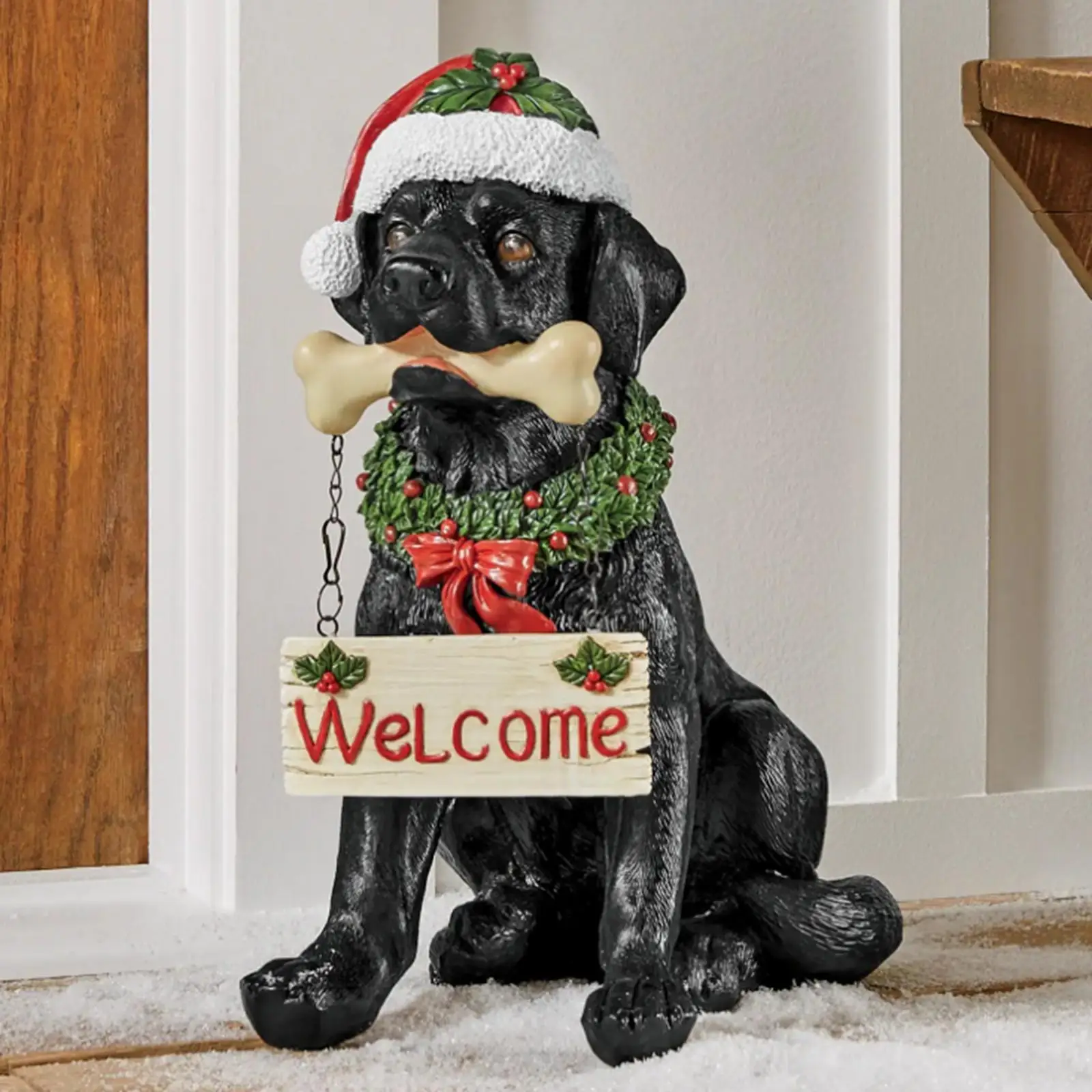 Creative Christmas Dog Statue Collectible Decorations Dog in Hat for Wedding