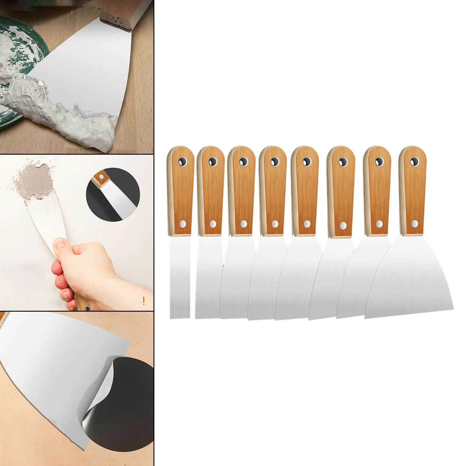 8Pcs Putty Scrapers Spatula Shovel Tools Construction Tools Wallpaper Scraper for Dry Wall Cleaning Plastering Spreading Filling
