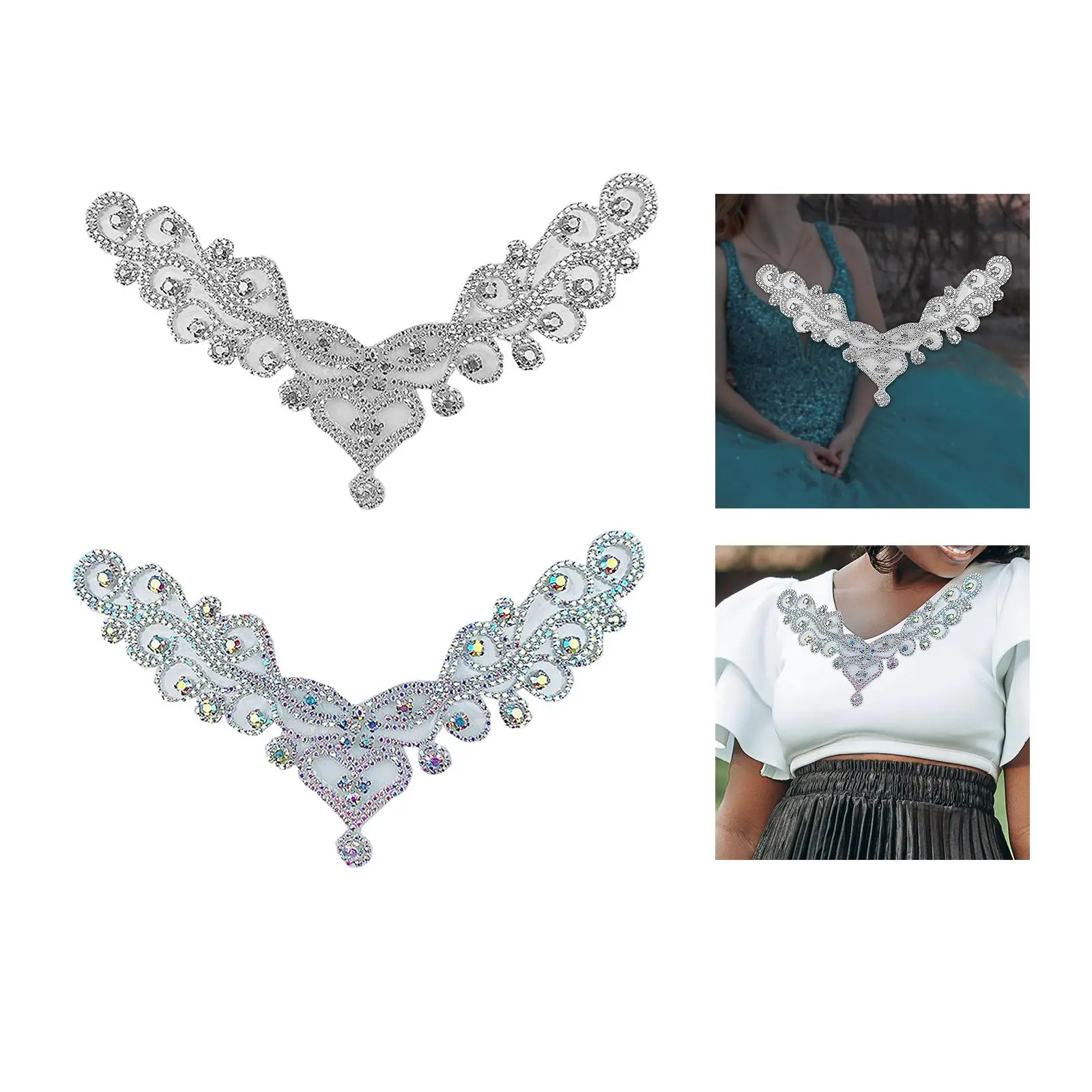 Neckline Collar Applique Dress for Shirt Decoration 20cm Clothes Jewelry Costume Beaded Rhinestones Collar Patch Sew on Applique
