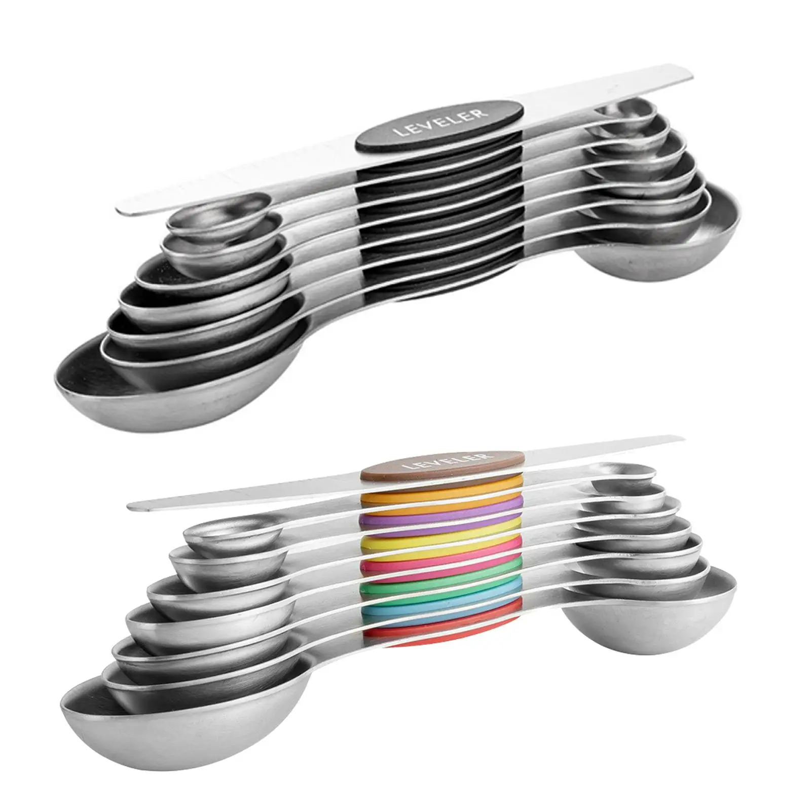 Stainless Steel Dual Sided Measuring Spoons Set of 8 , 1/8 Tsp, 1/4 Tsp, 1/2 Tsp, 3/4 Tsp, 1 Tsp, 1/2 Tbsp, 1 Tbsp Plus Leveler